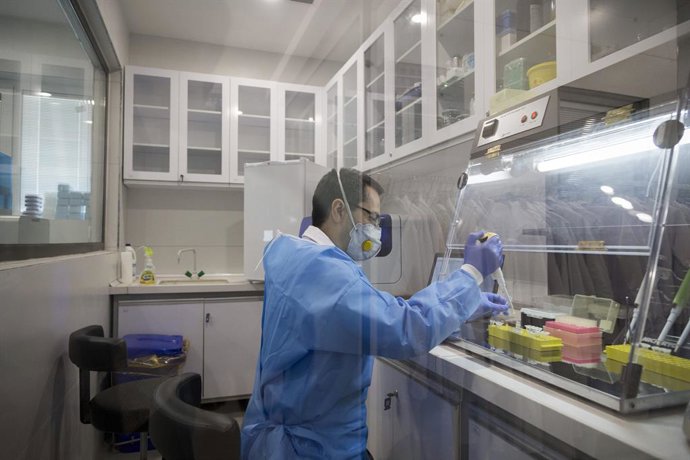 29 April 2020, Iran, Teheran: Alab technician works on samples for Coronavirus (COVID-19). Photo: Rouzbeh Fouladi/ZUMA Wire/dpa