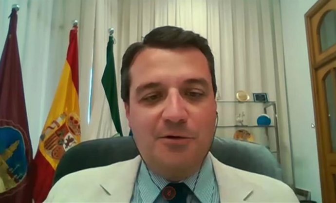 El alcalde de Córdoba, José María Bellido, durante su intervención telemática.