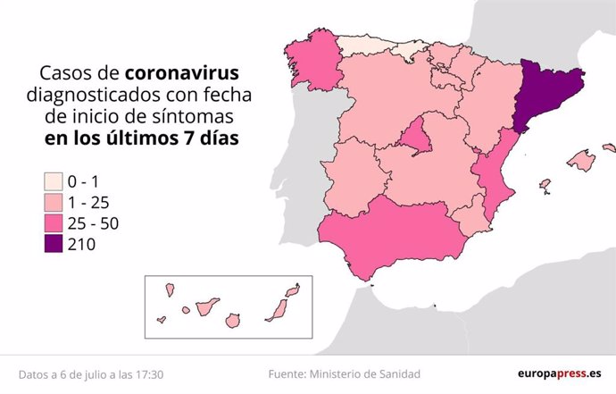 Coronavirus.- Mapa de los rebrotes: 15 autonomías afectadas y parte de Lleida y 
