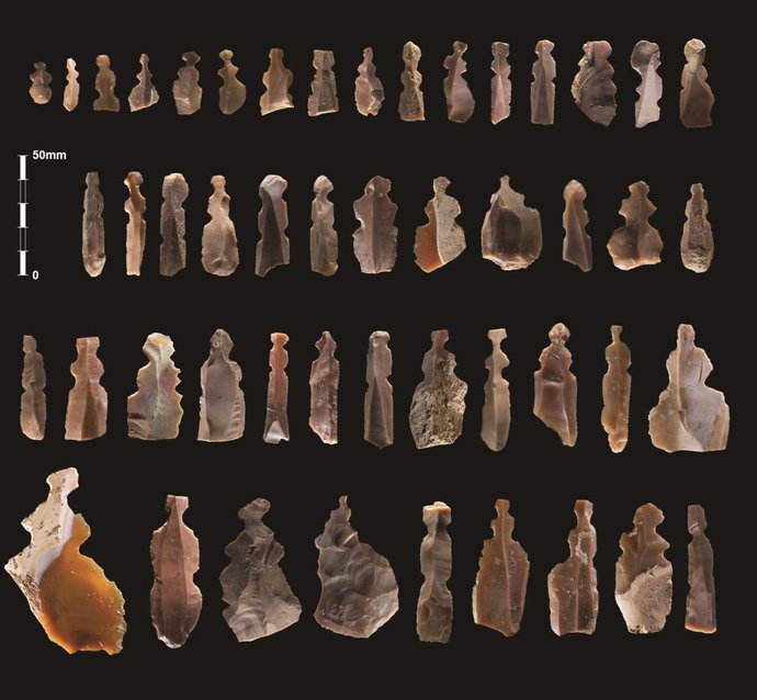 Conjunto de figuritas de sílex descubierto en la excavación de Kharaysin, en Jordania