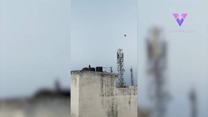 En India filmaron a un mono volando una comenta en el tejado de un edificio