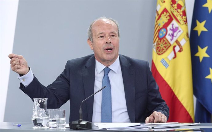 El ministro de Justicia, Juan Carlos Campo, durante la rueda de prensa posterior al Consejo de Ministros en Moncloa, en Madrid (España), a 7 de julio de 2020.