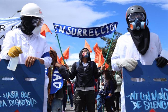 Manifestación celebrada en junio en Bogotá para exigir al Gobierno mejores condiciones laborales y sociales durante la crisis sanitaria y económica provocada por la COVID-19
