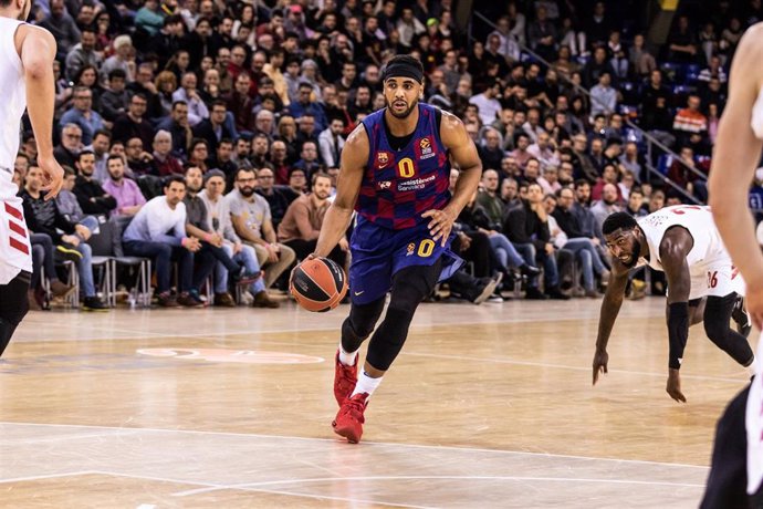 Brandon Davies of FC Barcelona, during the Turkish Airlines EuroLeague match between  Fc Barcelona and FC Bayern Munich at Palau Blaugrana on March 06, 2020 in Barcelona, Spain.