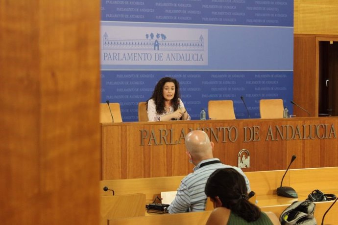La portavoz parlamentaria de Adelante Andalucía y responsable de Política Institucional de IU Andalucía, Inmaculada Nieto, en rueda de prensa este miércoles