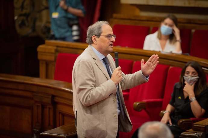 El president de la Generalitat, Quim Torra, intervé al Parlament .