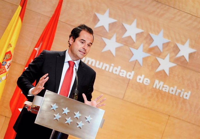 El vicepresidente de la Comunidad de Madrid, Ignacio Aguado, en rueda de prensa posterior al Consejo de Gobierno extraordinario sobre medidas adoptadas para la nueva normalidad en la región.