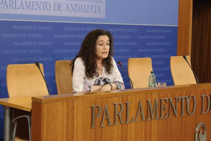 La portavoz parlamentaria de Adelante Andalucía, Inmaculada Nieto, este miércoles en rueda de prensa