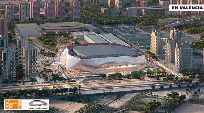 Recreación del nuevo pabellón Valencia Arena impulsado por el empresario Juan Roig, al que ha dado el nombre de Casal España Arena.