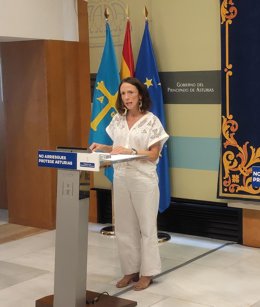 La portavoz del Gobierno asturiano y consejera de Derechos Sociales y Bienestar, Melania Álvarez, en rueda de prensa tras el Consejo de Gobierno.