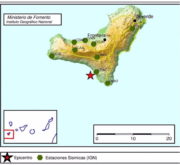 El IGN registra un terremoto de magnitud 3 al suroeste de El Hierro