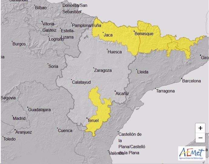 Aviso amarillo por tormentas en el Pirineo oscense, Gúdar y Maestrazgo este viernes.