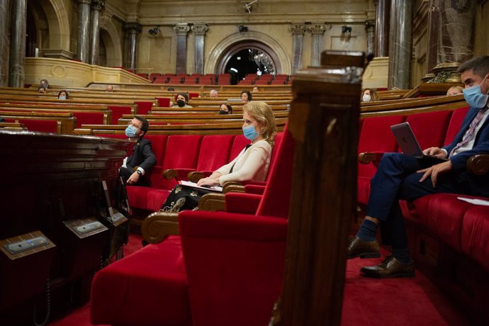 Diputats al Parlament durant la segona sessió plenria monogrfica sobre la gestió de les residncies durant la pandmia. Barcelona, Catalunya (Espanya), 8 de juliol del 2020.