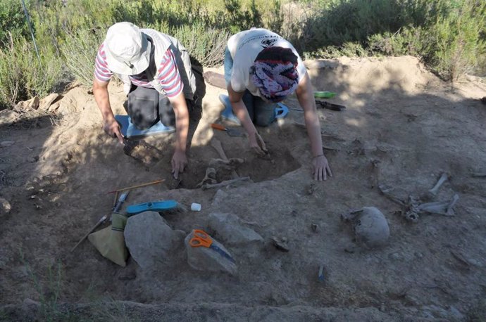Intervención arqueológica en Cogul (Lleida), donde se han encontrado restos de tres soldados de la Guerra Civil en fosas comunes.