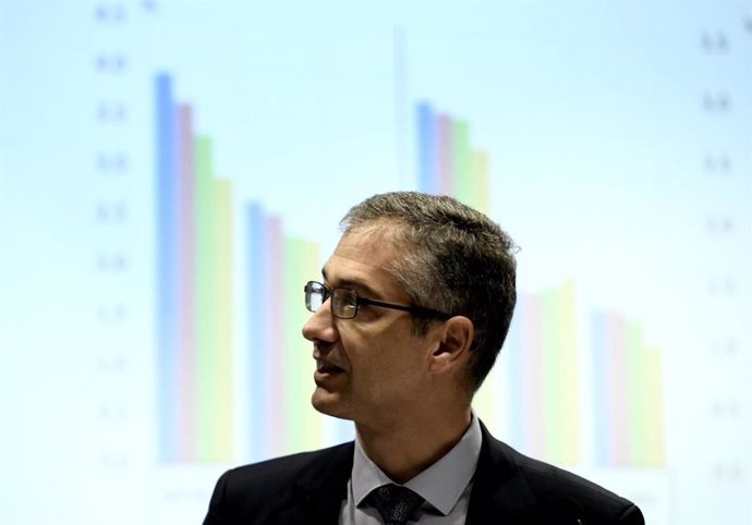El presidente del Banco de España, Pablo Hernández de Cos, durante su intervención en la inauguración de la jornada 'Spanish Capital Markets Conference' organizada por Afme y AEB, en Madrid (España), a 13 de febrero de 2020.