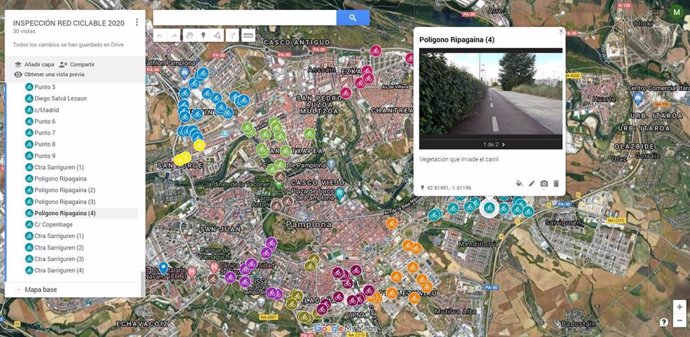 Visor digital utilizado para realizar la auditoría de las infraestructuras ciclables de Pamplona