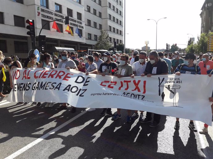 Manifestación en Pamplona contra el cierre de Siemens-Gamesa en Aoiz.