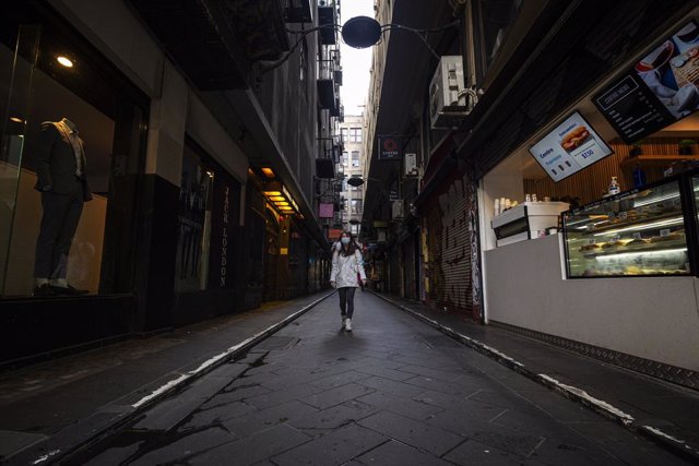 A general view of empty streets at Centre Place in Melbourne, Sunday, July 12, 2