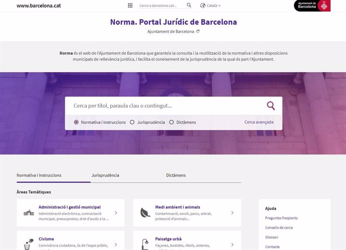 El portal Norma, la pgina web de l'Ajuntament de Barcelona que recull tota la normativa municipal i la documentació jurídica rellevant.