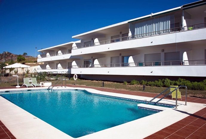 Vista del residencial Puerto de la Luz de Málaga capital, un modelo de senior cohousing, viviendas compartidas para mayores.