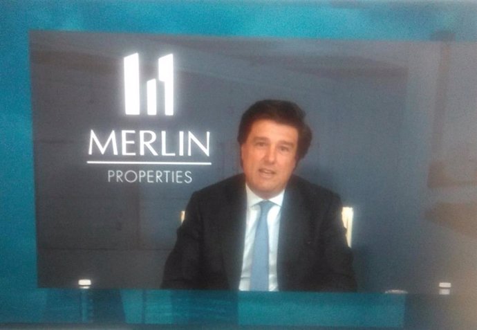 El consejero delegado de Merlin Properties, Ismael Clemente, interviene en la junta de accionistas de la socimi de 2020, celebrada de forma telemática