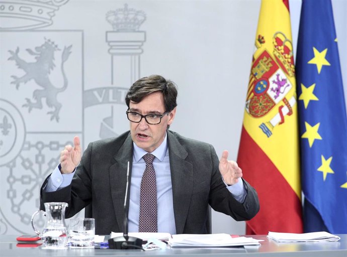 El ministro de Sanidad, Salvador Illa, comparece en rueda de prensa posterior al Consejo de Ministros celebrado en Moncloa, Madrid (España), a 14 de julio de 2020.