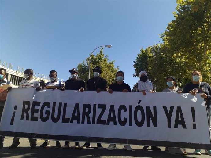 Manifestación de temporeros en la provincia de Huelva.