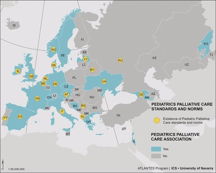 Infografía con los servicios especializados de cuidados paliativos pediátricos en Europa