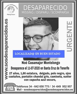 Imagen de Noé Casamajor tras haber sido localizado en buen estado