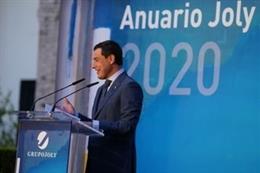 Juanma Moreno, en la presentación del Anuario Joly 2020