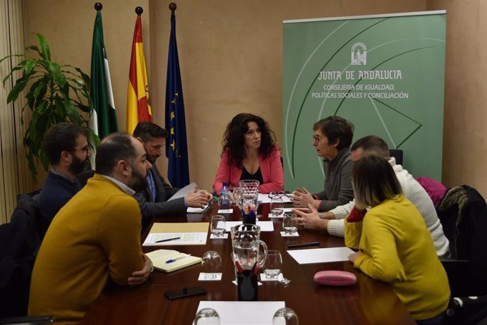 La consejera de Igualdad, Rocío Ruiz, en la reunión que ha mantenido este lunes con asociaciones del colectivo Lgtbi sobre el pin parental en la educación andaluza.