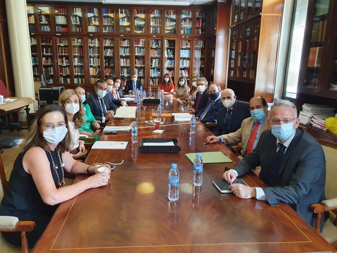 Reunión de la Comisión Mixta de Justicia, integrada por la Sala de Gobierno del TSJ de Madrid y máximos responsables de la consejería de Justicia, Interior y Víctimas.