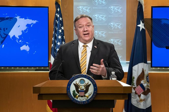 El secretari d'estat nord-americ, Mike Pompeo, durant una roda de premsa.