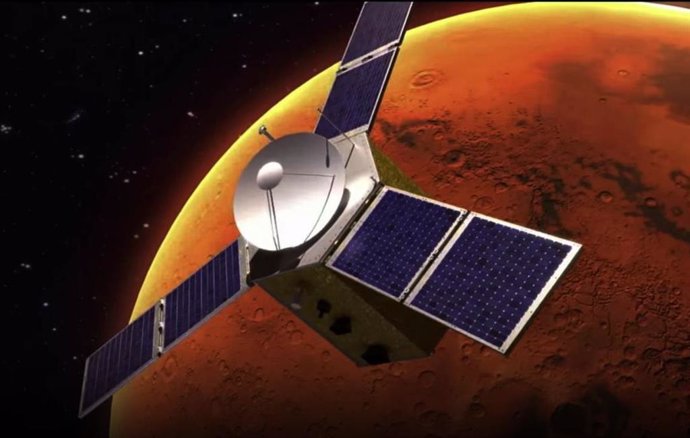Recreación de la misión Hope en órbita de Marte