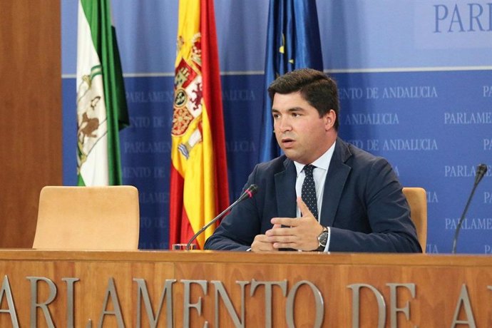 El presidente de la comisión y diputado de Cs, Enrique Moreno, en rueda de prensa