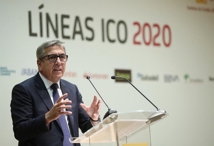 El presidente del Instituto de Crédito Oficial, José Carlos García de Quevedo durante su intervención en el acto de firma de los convenios de colaboración de las Líneas ICO 2020 en el Ministerio de Economía y Empresa, en Madrid (España), a 9 de enero de