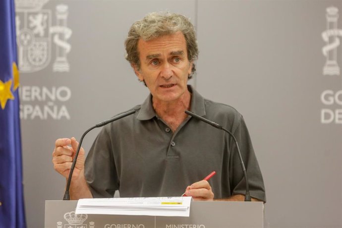 El director del Centro de Coordinación de Alertas y Emergencias Sanitarias, Fernando Simón, interviene en una rueda de prensa en el Ministerio de Sanidad, en Madrid (España), a 13 de julio de 2020.