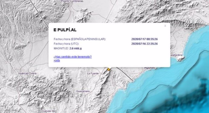 Localización del epicentro de seísmo de magnitud 2,6 en la localidad almeriense de Pulpí