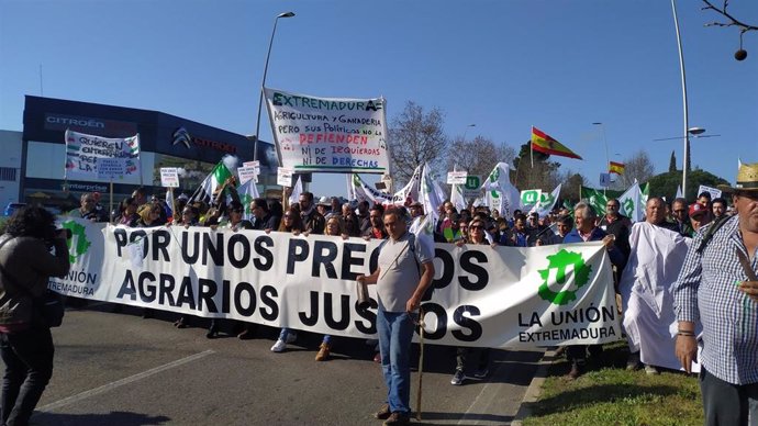 Protesta de agricultores el pasado mes de febrero en Mérida
