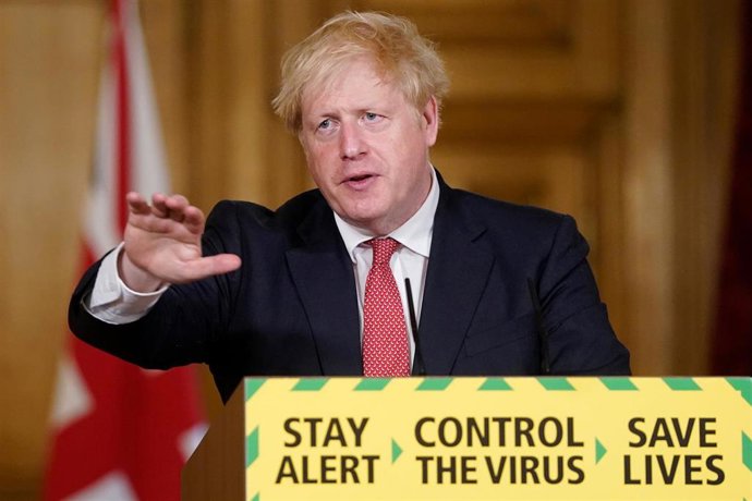 HANDOUT - 17 July 2020, England, London: UK Prime Minister Boris Johnson speaks during a remote press conference on the Coronavirus (Covid-19) updates. Photo: Andrew Parsons/No10 Downing Street/dpa - ATTENTION: editorial use only and only if the credit 