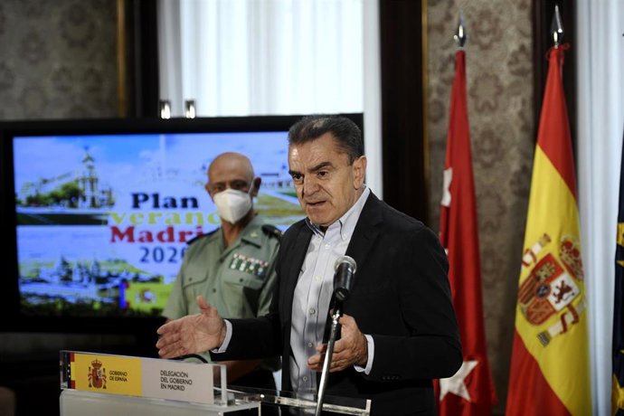 El delegado del Gobierno en Madrid, José Manuel Franco, interviene en la presentación del "Plan Verano Madrid 2020" en materia de seguridad ciudadana, en Madrid (España), a 8 de julio de 2020.