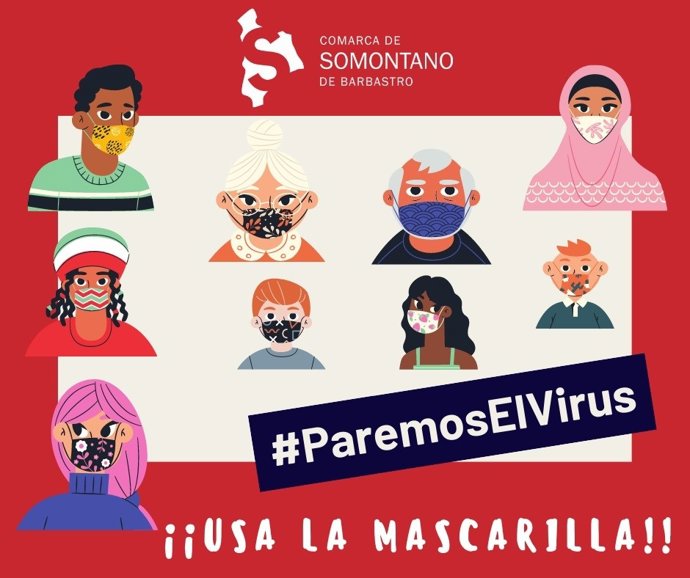 Cartel de la Comarca de Somontano de Barastro que insta a llevar la mascarilla obligatoria