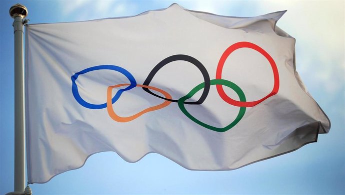La bandera olímpica, en Lausana.