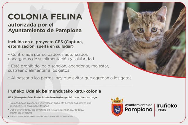 Cartel del Ayuntamiento de Pamplona sobre las colonias felinas
