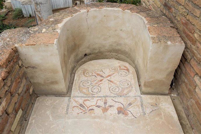 Imagen de los mosaicos del estanque de la Casa de los Pájaros del Conjunto de Itálica (Sevilla).