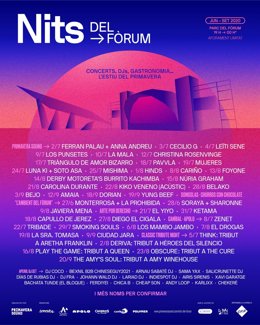 Cartel de Nits del Frum, organizado por Primavera Sound, que cuenta con 70 noches de música en directo este verano