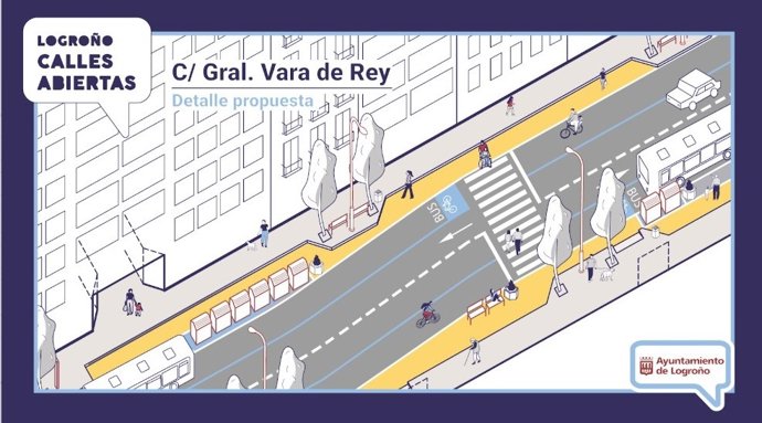 Vara de Rey gana espacio para los peatones e incluye un carril bus.
