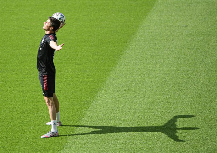 El delantero polaco Robert Lewandowski durante un entrenamiento del Bayern