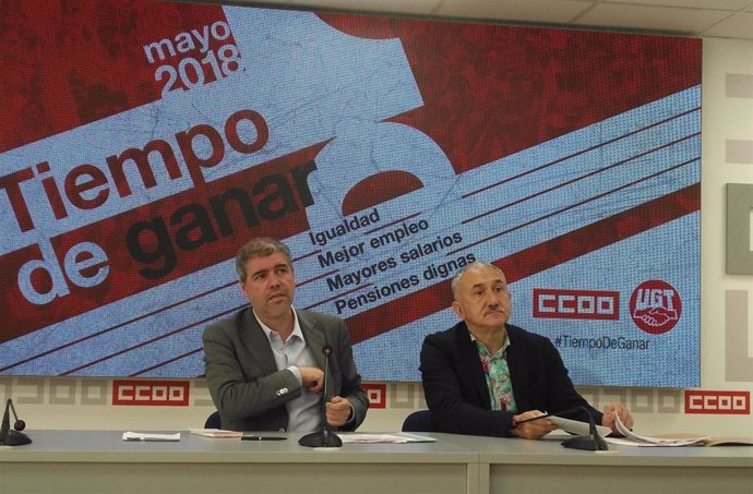 Unai Sordo, secretario general de CCOO y Pepe Álvarez, el secretario de UGT