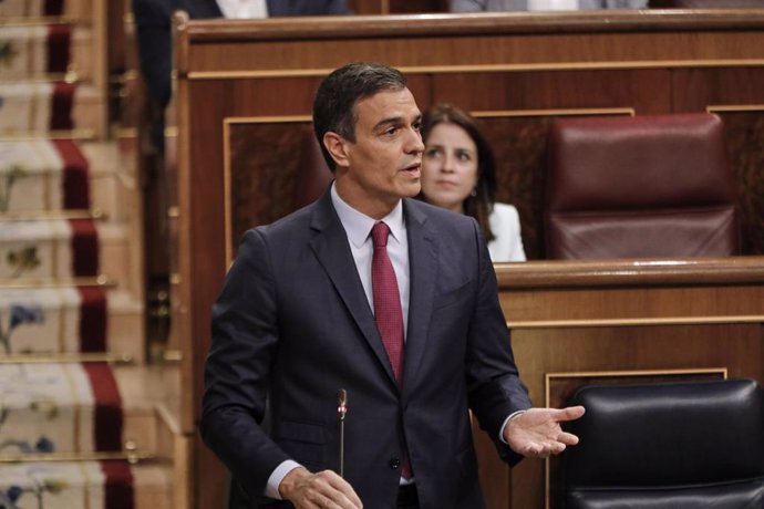 El presidente del Gobierno, Pedro Sánchez, interviene durante la sesión de control en el Pleno del Congreso de los Diputados antes del paréntesis estival, en Madrid (España), a 22 de julio de 2020.